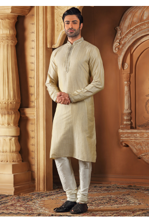 Lite Gold Color Jute Jacquard And Poly Fabric Kurta Set